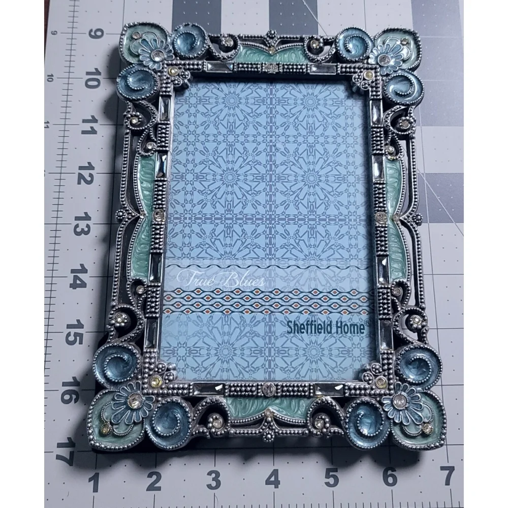 Sheffield Home Decorative Frame - Silver Green Blue with Crystal Accents
